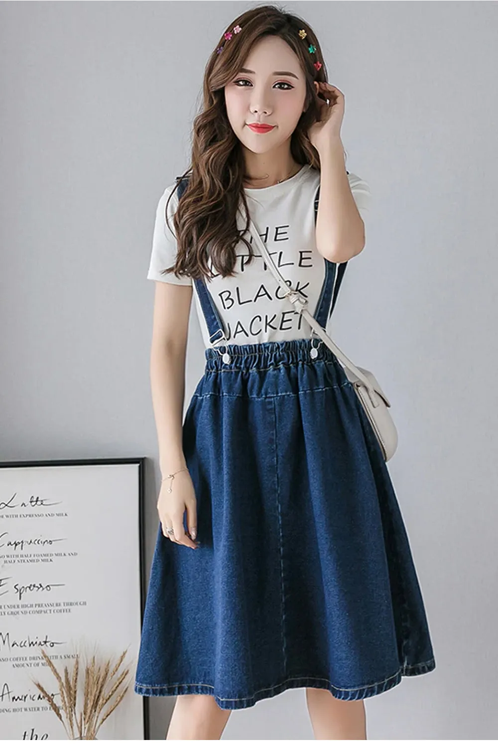 High Waist A-Line Denim Skirts With Straps