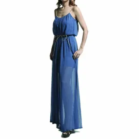 Hollywood Star Fashion Women's Boho Gold Trim Strap Chiffon Maxi Shimmery Dress