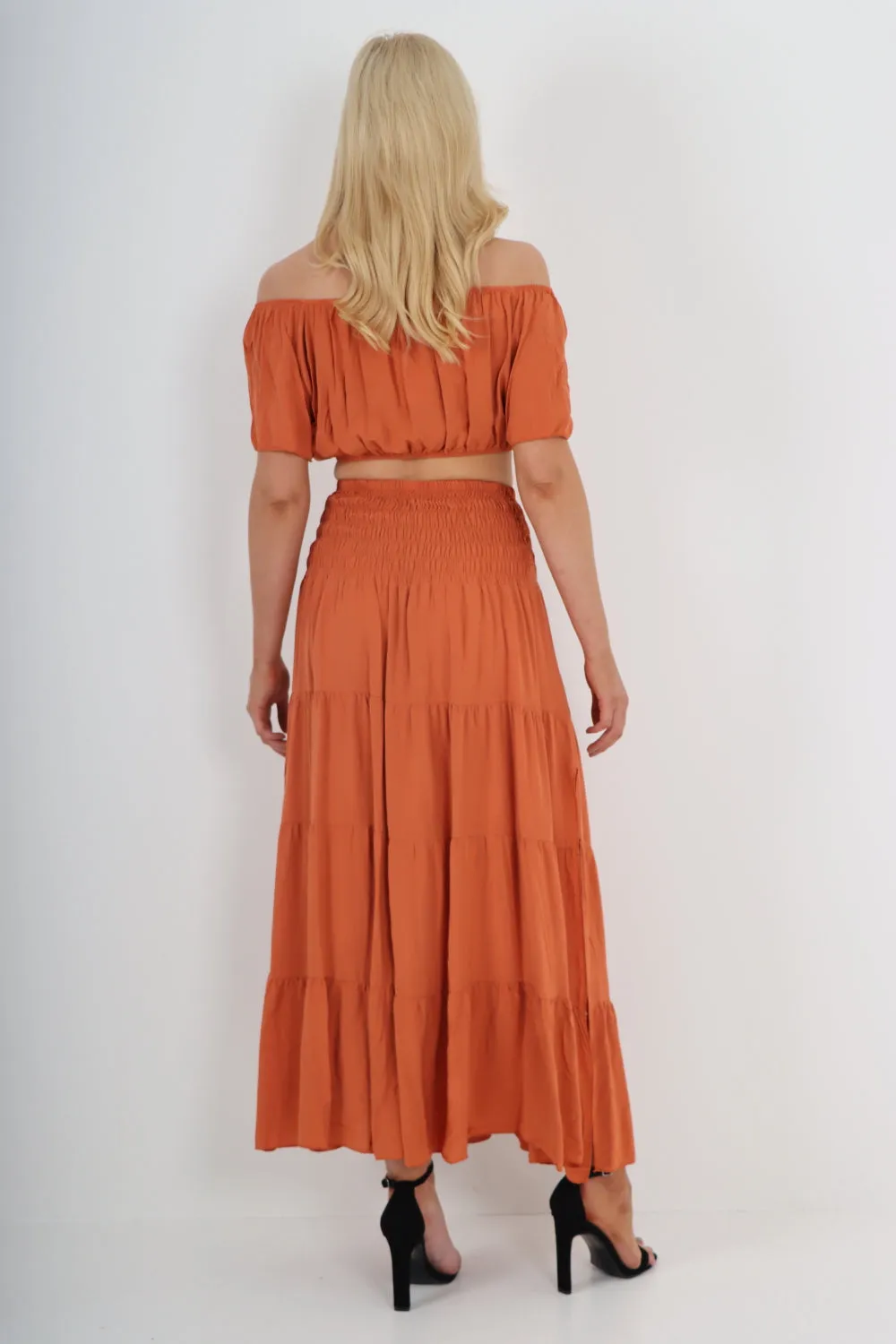 Italian Bardot Crop Top and Maxi Skirt Set