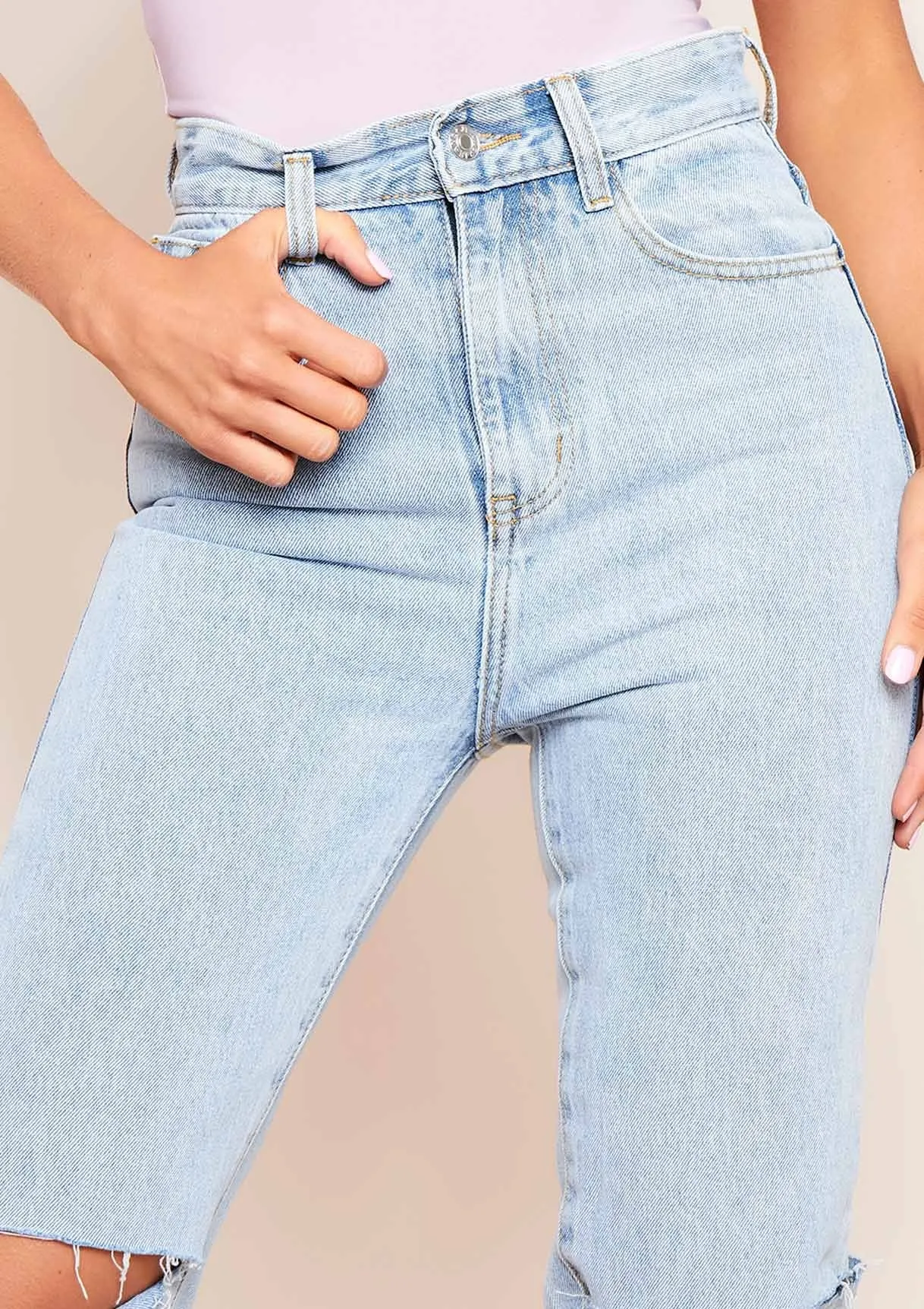 Kady Blue Slashed Knee Straight Leg Jeans