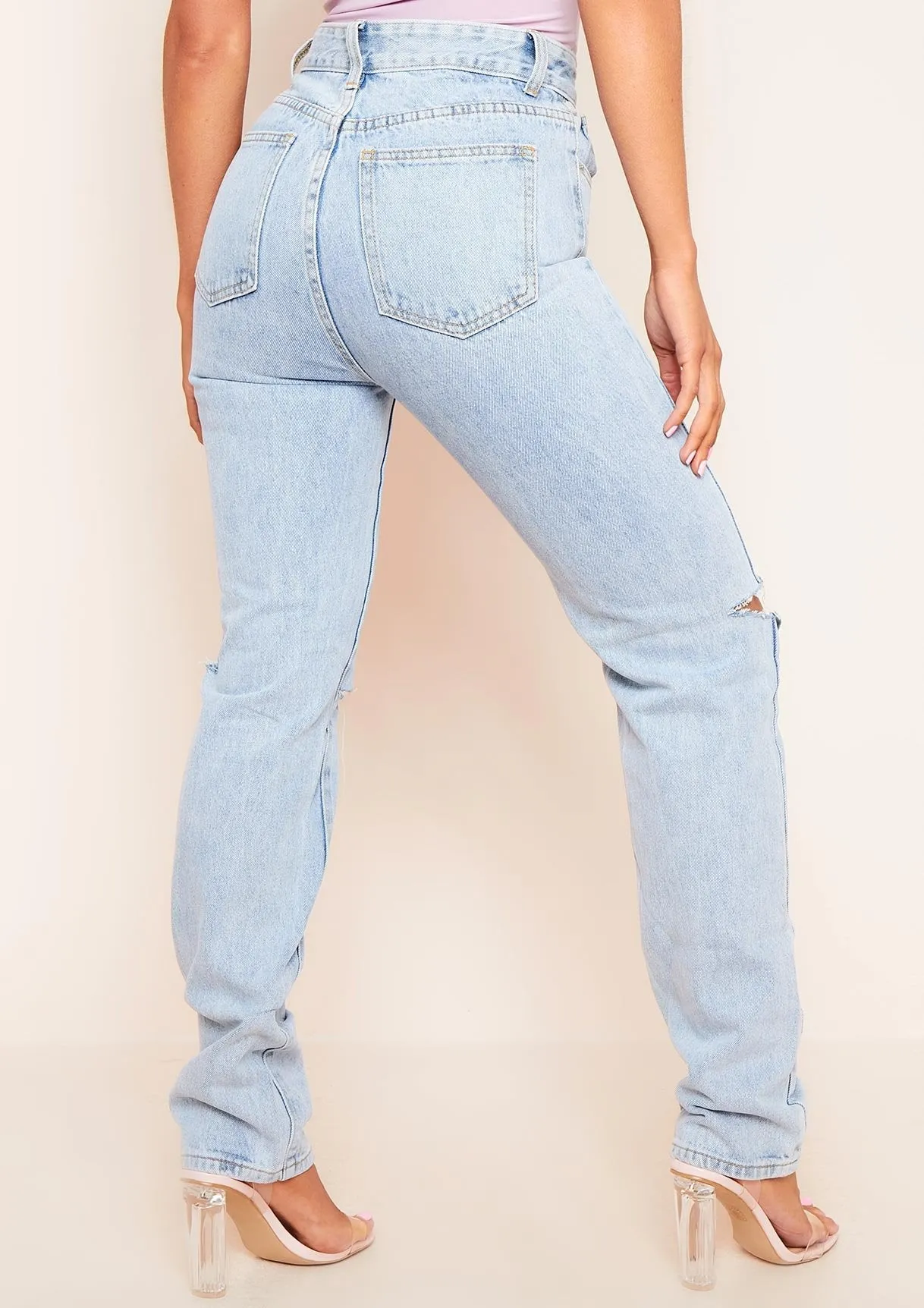 Kady Blue Slashed Knee Straight Leg Jeans