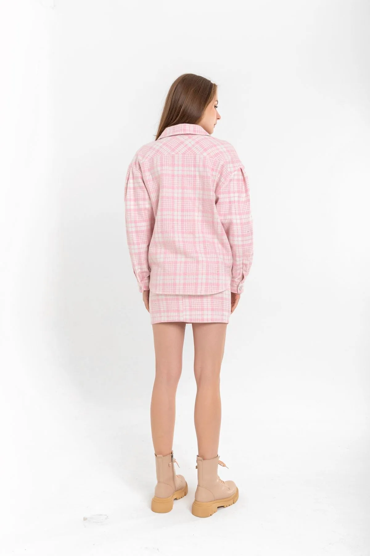 KKT Lumberjack Fabric Tight Fit Striped Mini Skirt - Pink - Ulm