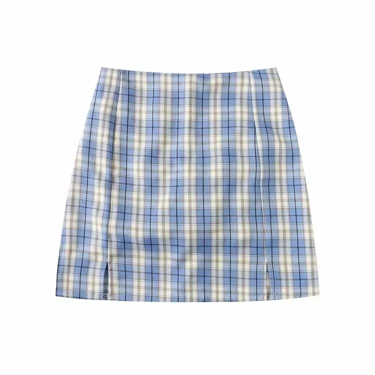 Korean Split Mini Plaid Skirt with Shorts