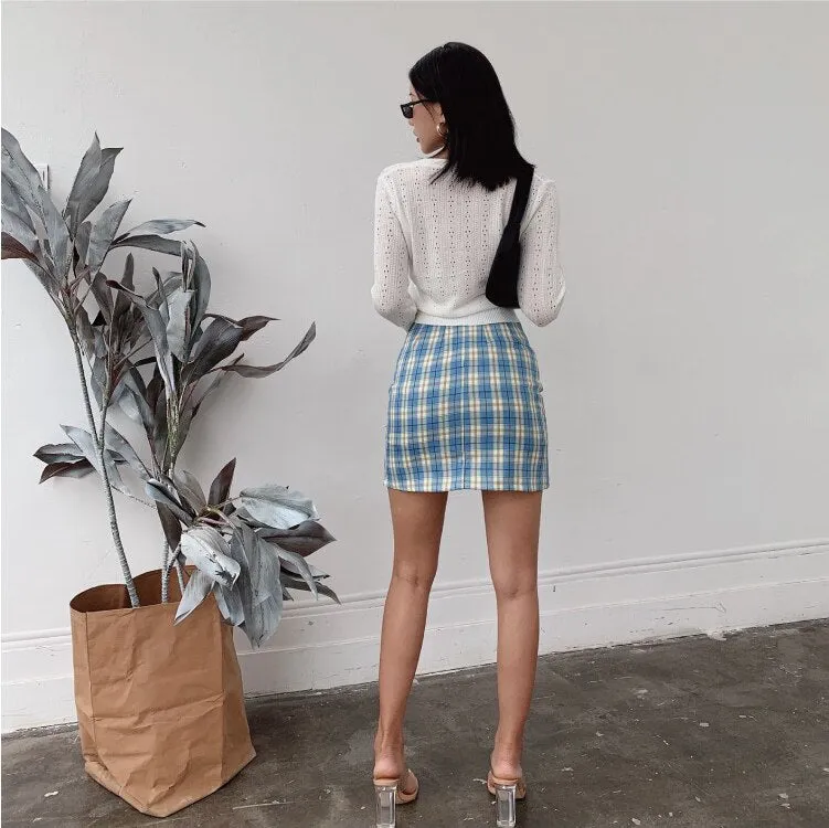 Korean Split Mini Plaid Skirt with Shorts