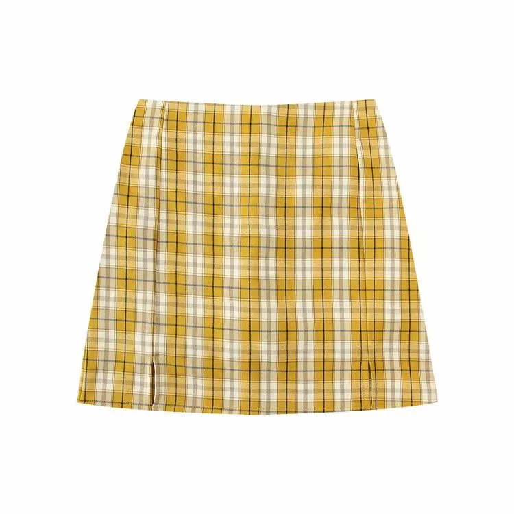 Korean Split Mini Plaid Skirt with Shorts
