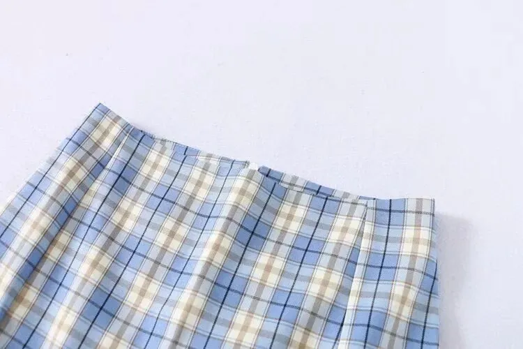 Korean Split Mini Plaid Skirt with Shorts