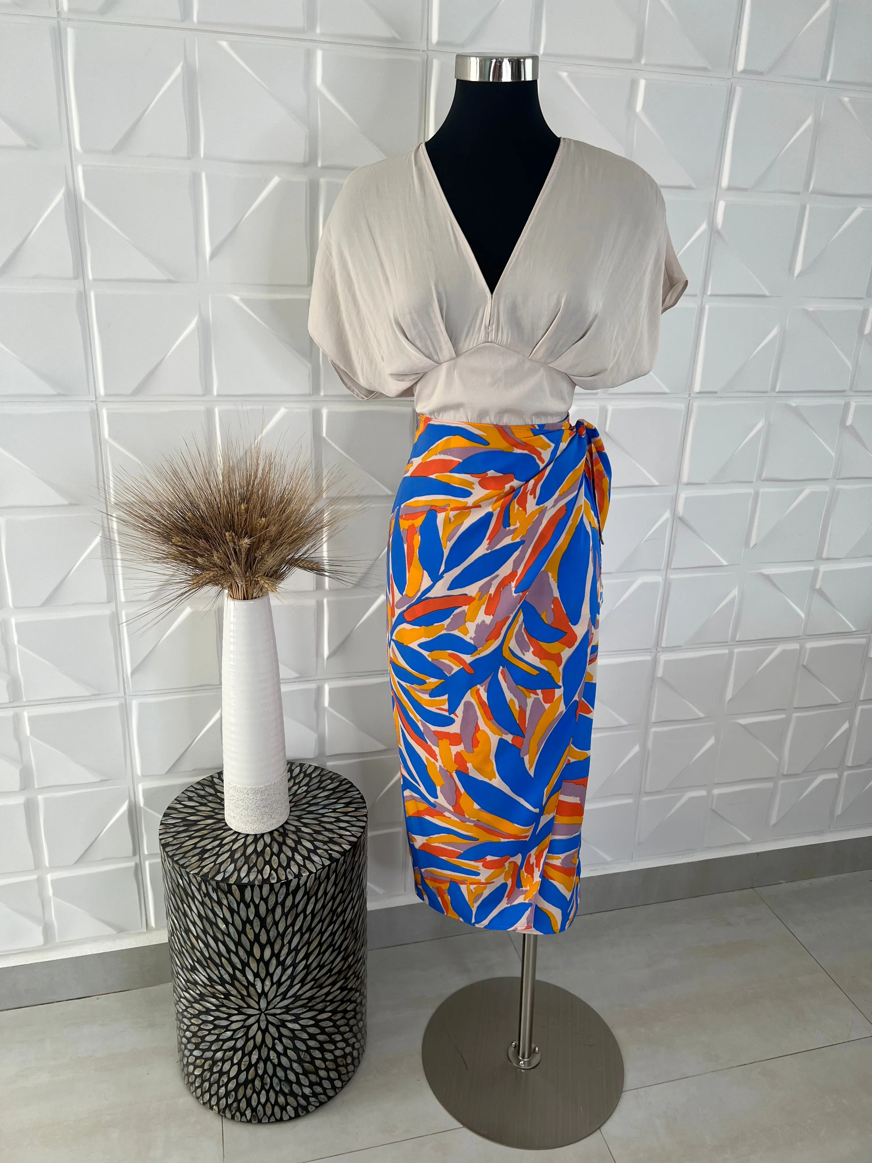 Leaf Wrap Midi Skirt (Pick Color)