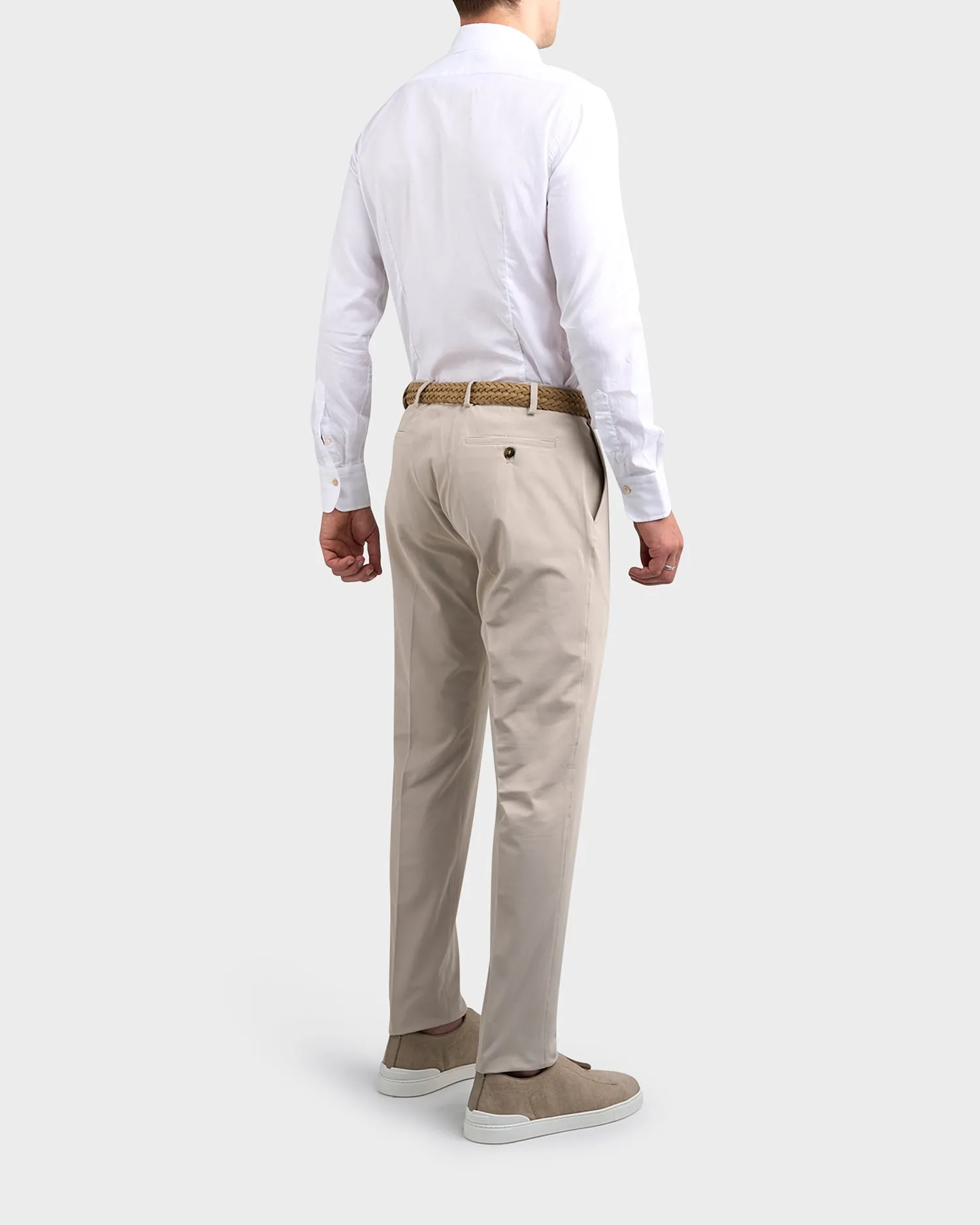 Light Beige Cotton Stretch Tailored Chinos