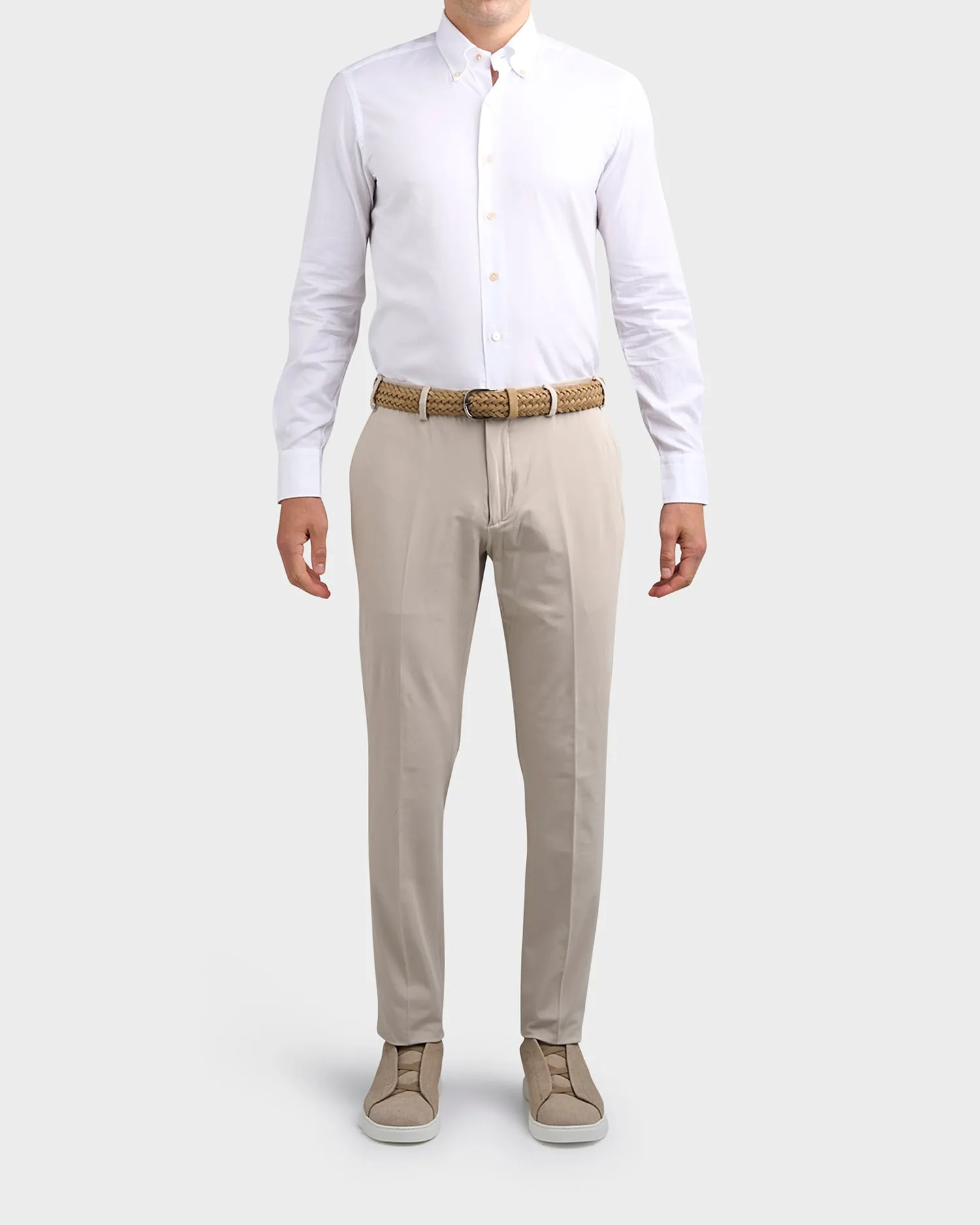 Light Beige Cotton Stretch Tailored Chinos