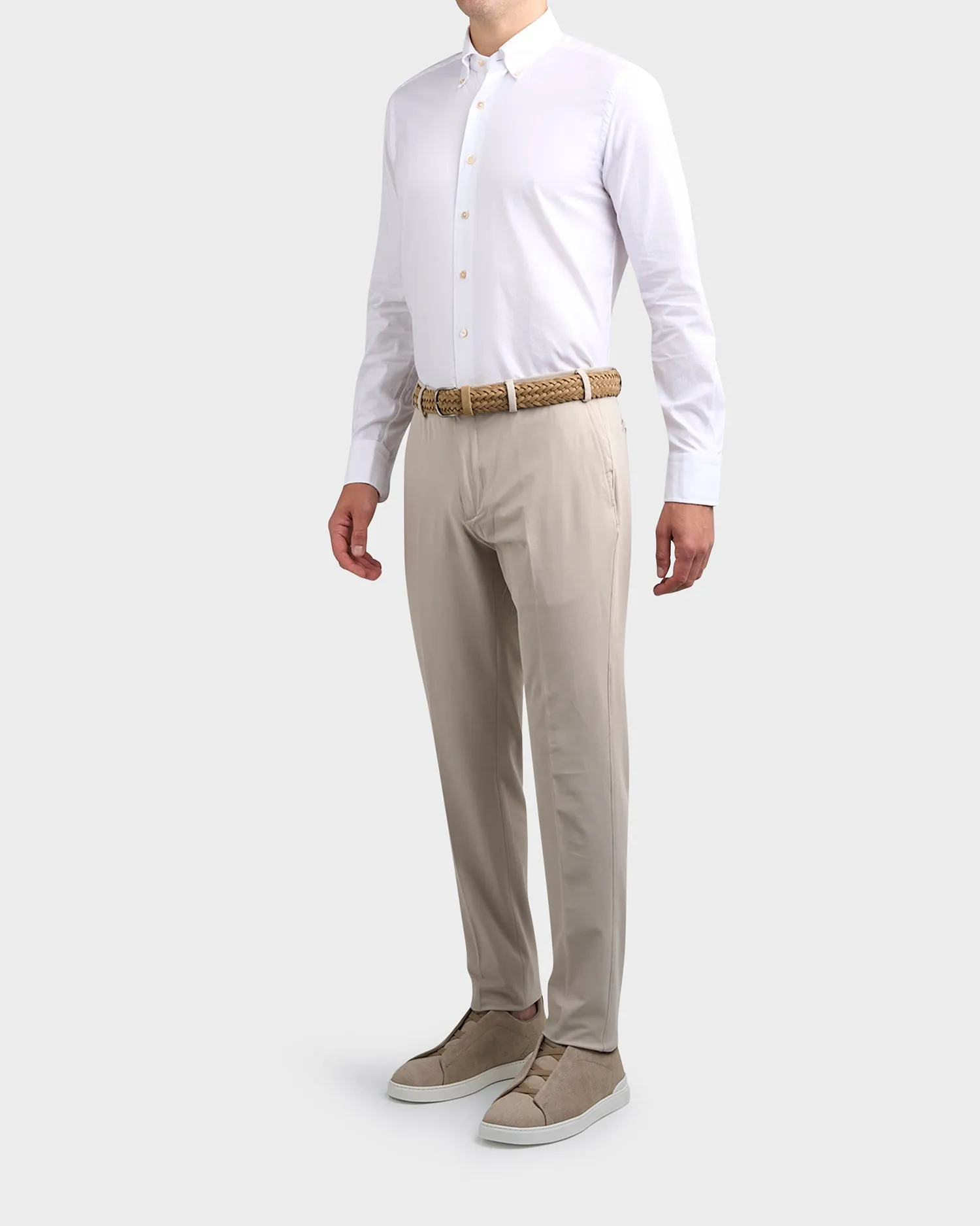 Light Beige Cotton Stretch Tailored Chinos
