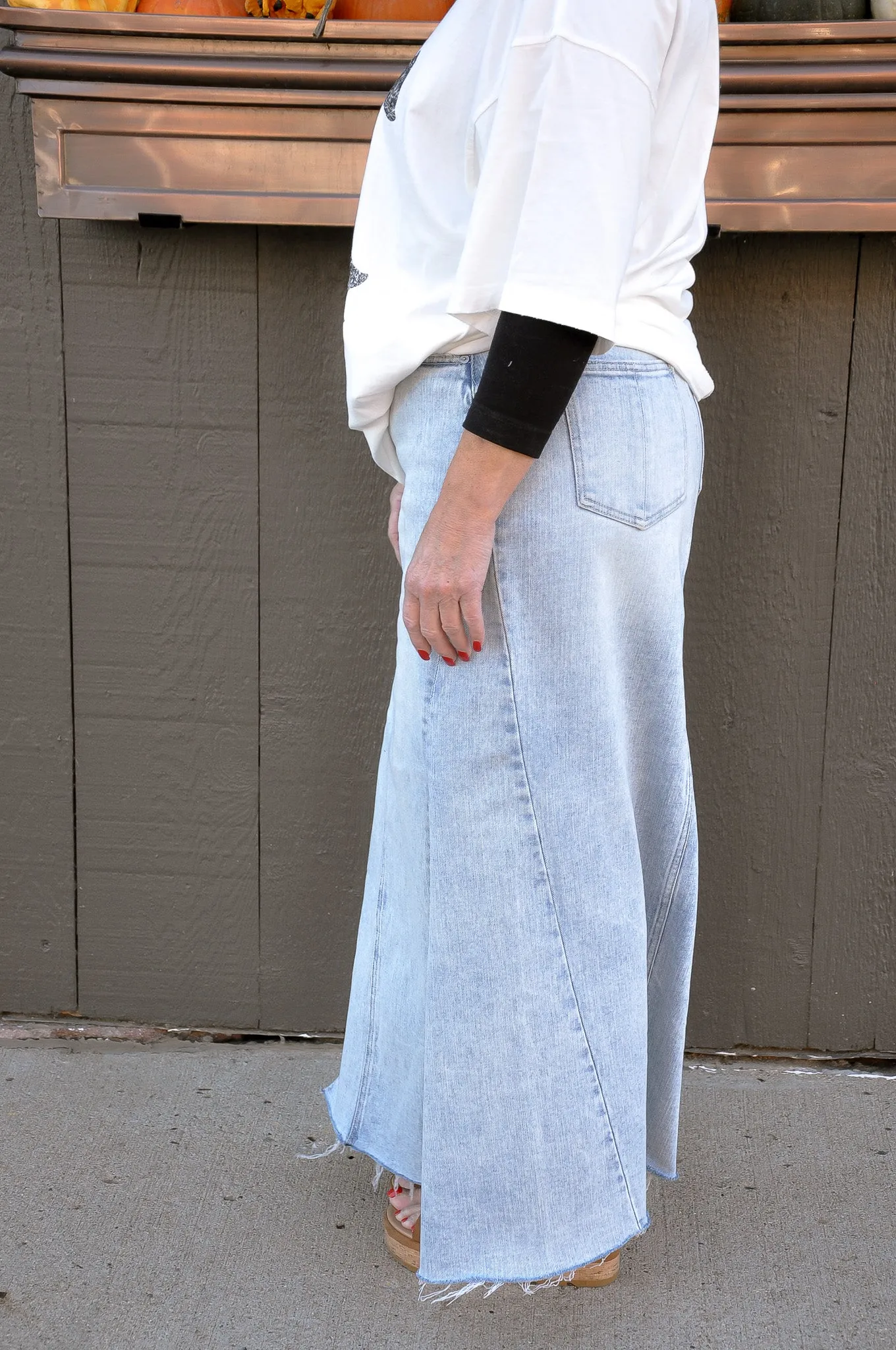 Light Wash Denim Maxi Skirt