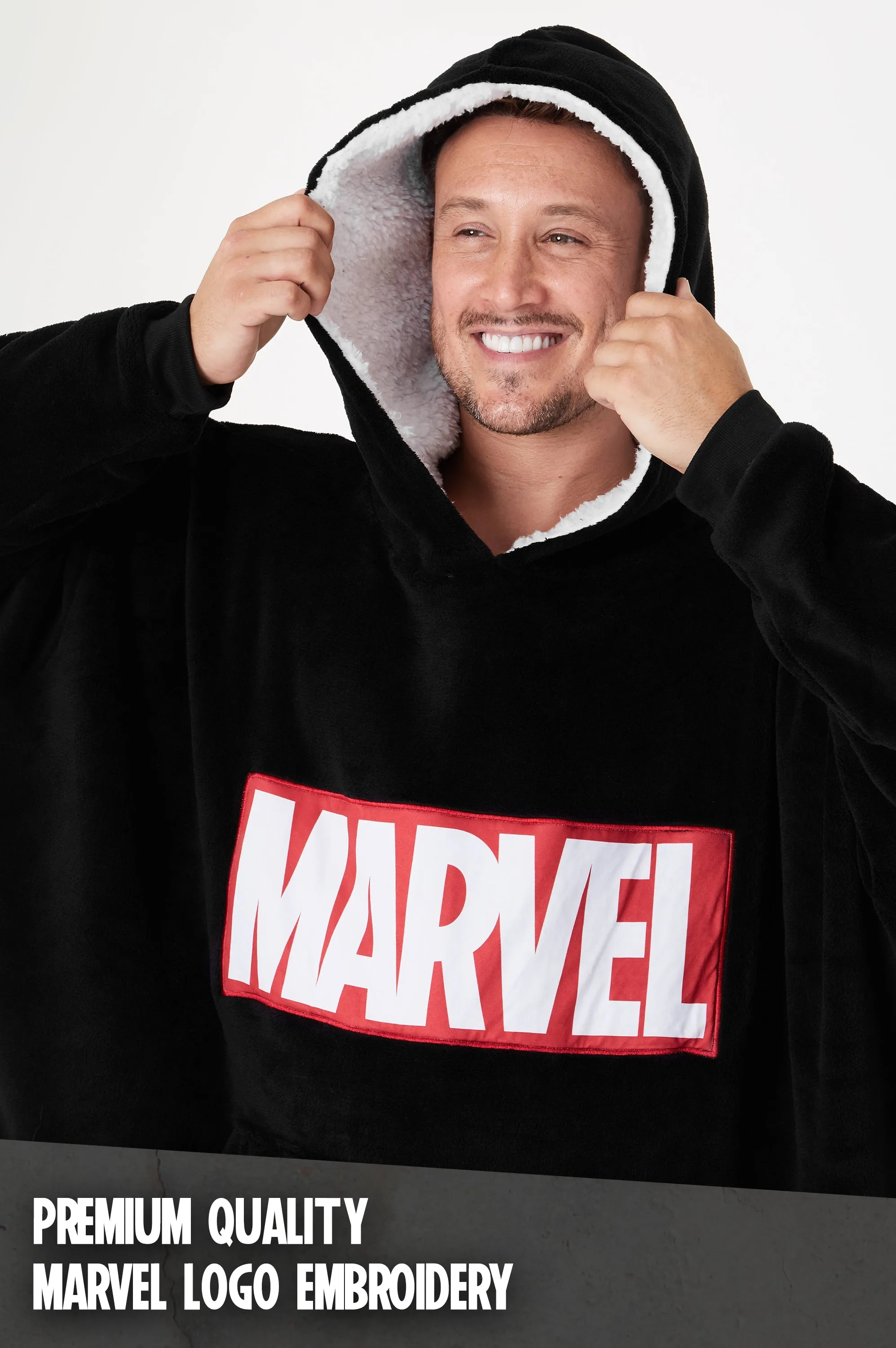 Marvel Hoodies For Men, BLACK Fleece Oversized Hoodie Blanket, Avengers Gifts for Men