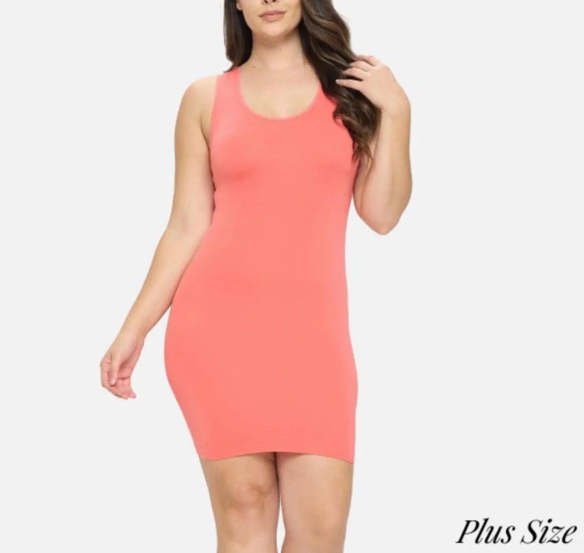 Melon coral long tank top Plus