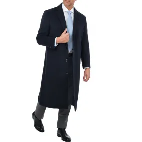 Men's Regular Fit Navy Blue Full Length Wool Cashmere Overcoat Topcoat