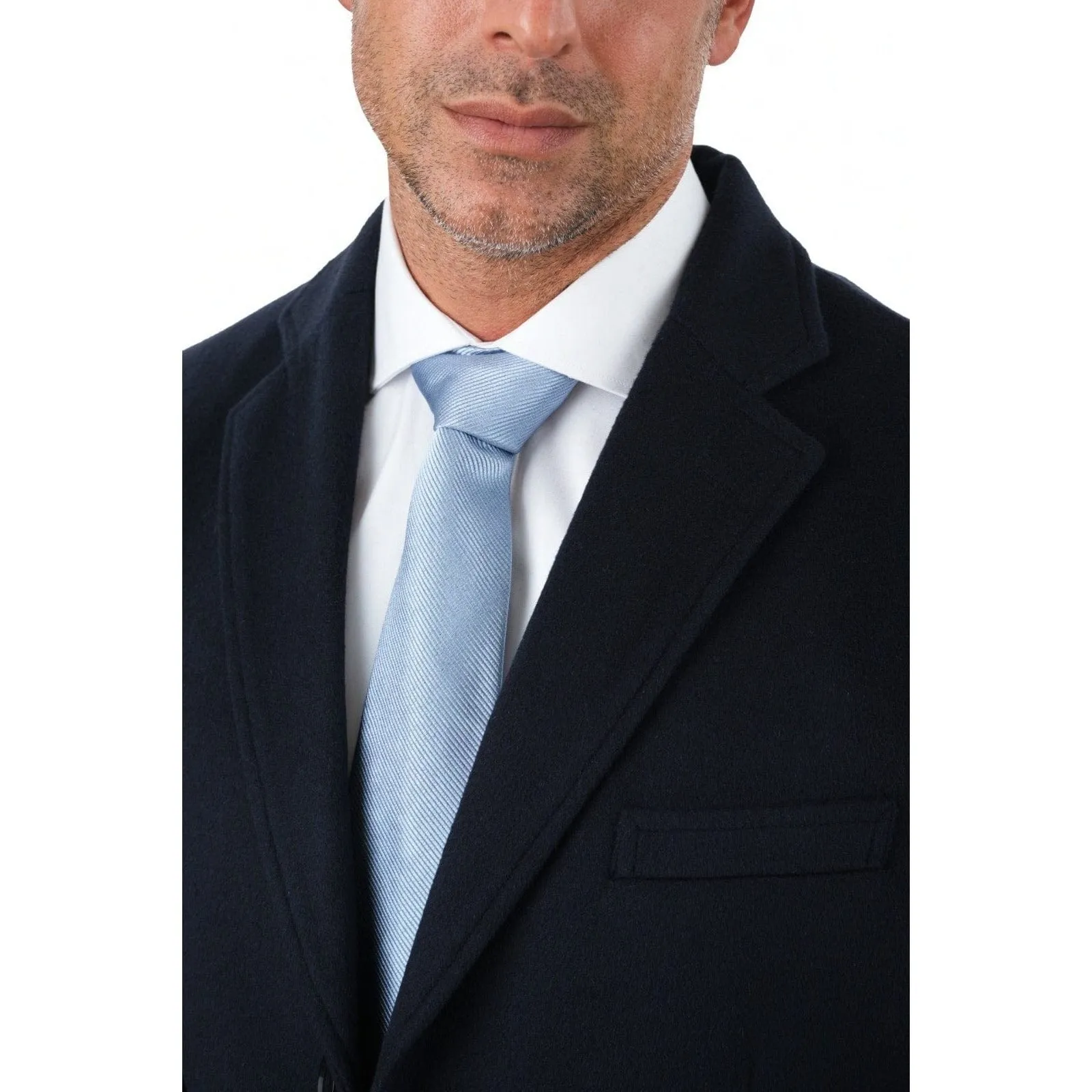 Men's Regular Fit Navy Blue Full Length Wool Cashmere Overcoat Topcoat