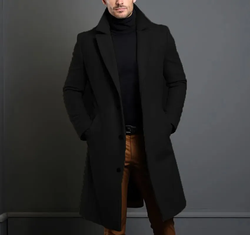 Men's Wool Overcoat with Notch Lapel