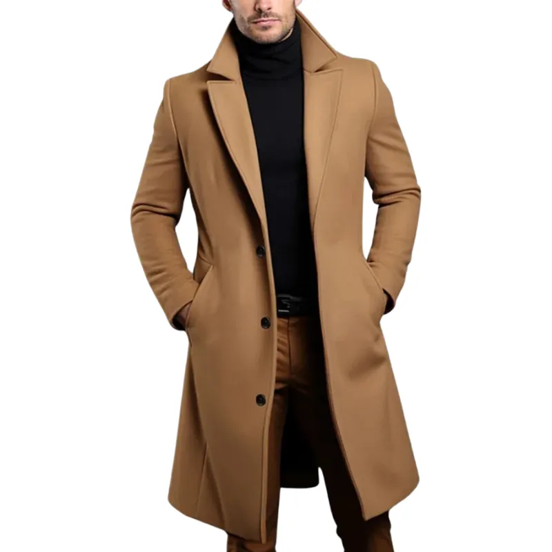 Men's Wool Overcoat with Notch Lapel