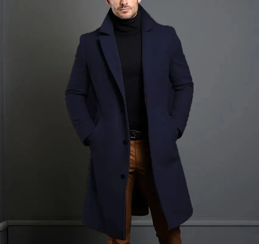 Men's Wool Overcoat with Notch Lapel