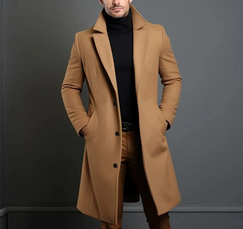 Men's Wool Overcoat with Notch Lapel