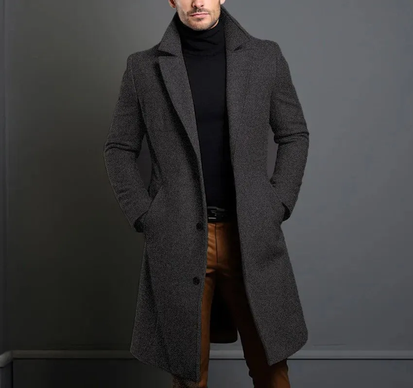 Men's Wool Overcoat with Notch Lapel