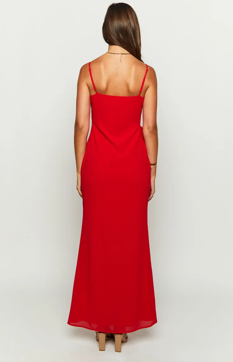 Nahanee Red Ruffle Maxi Dress