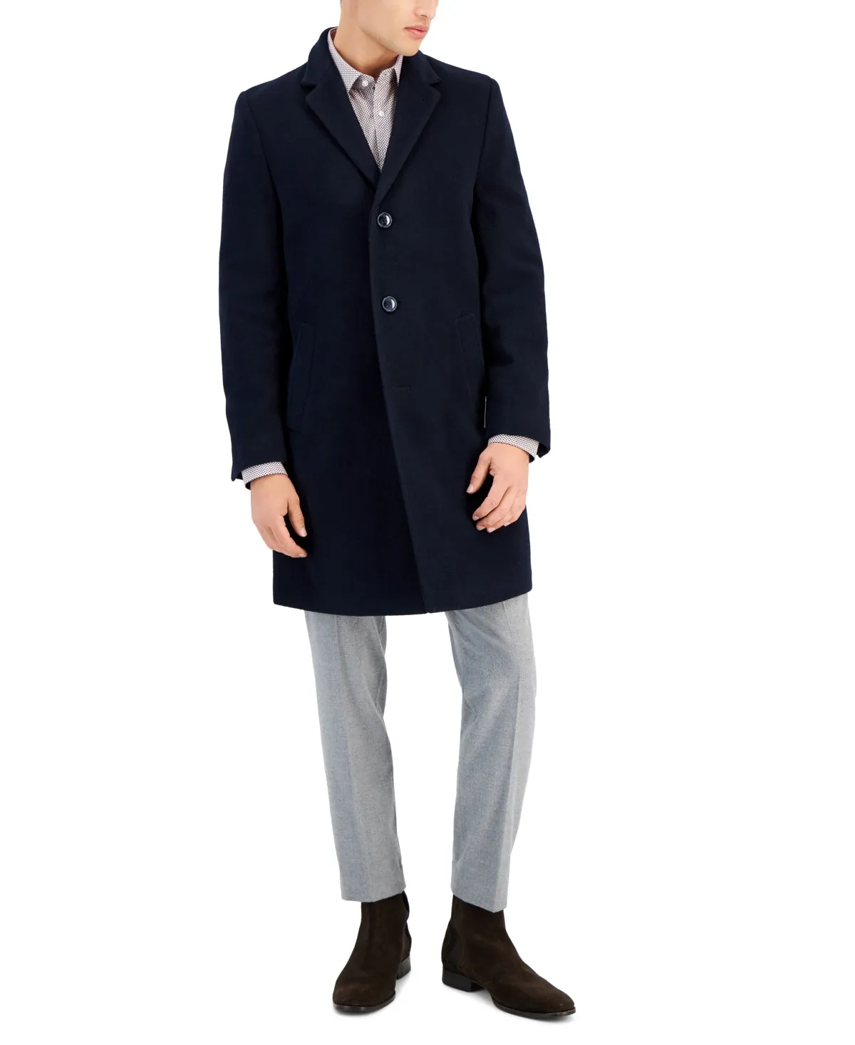 Nautica Mens Classic fit Overcoat Coat 42 R Blue Solid
