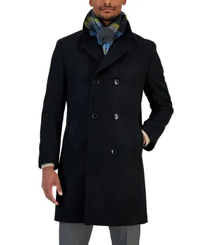 Nautica Mens Regular fit Overcoat Coat 44 R Black Solid Double Breasted