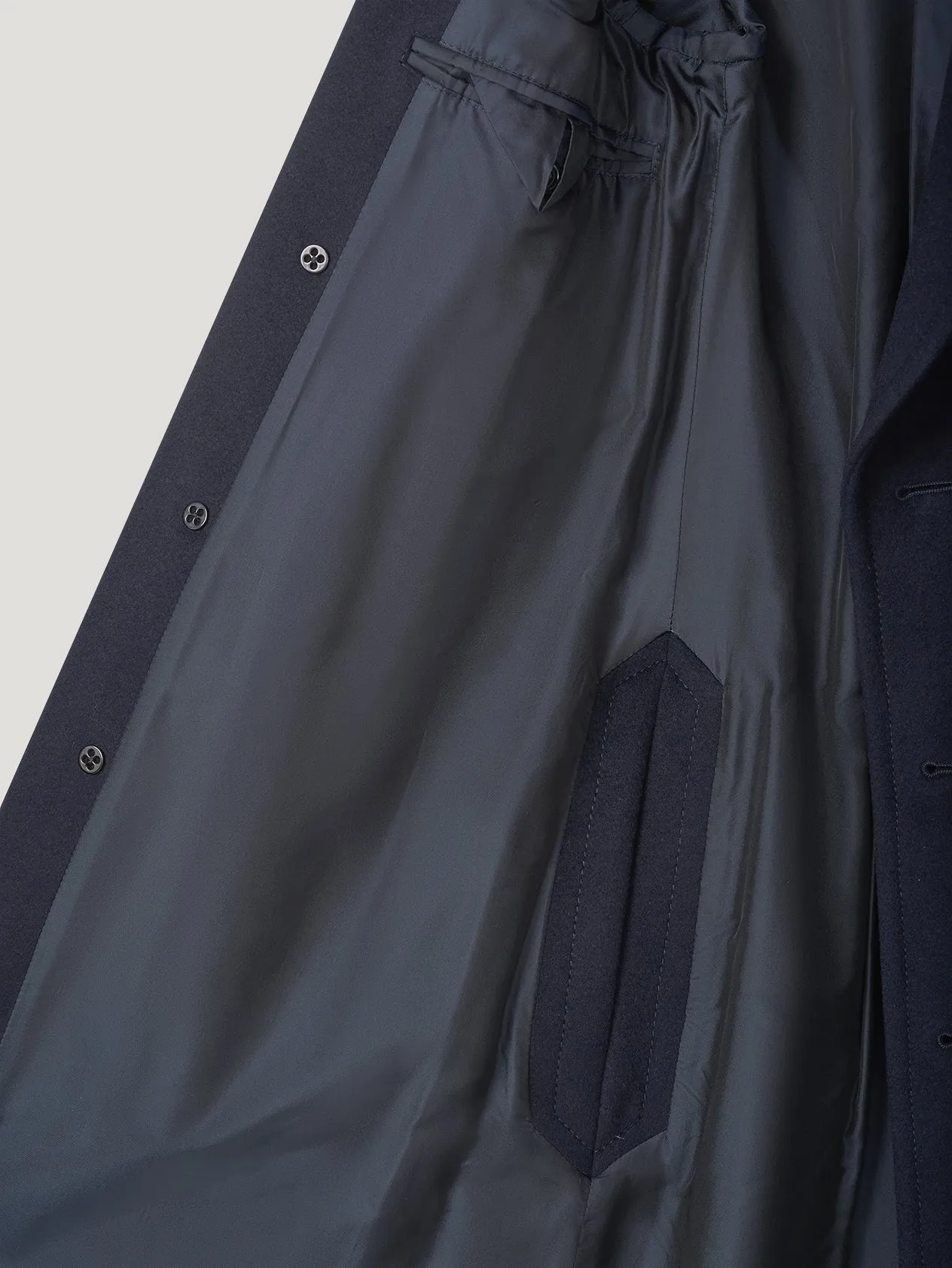 Navy Double Breasted Peak Label Long Coat