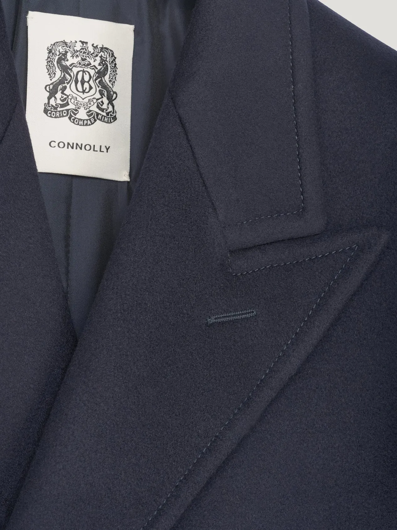 Navy Double Breasted Peak Label Long Coat