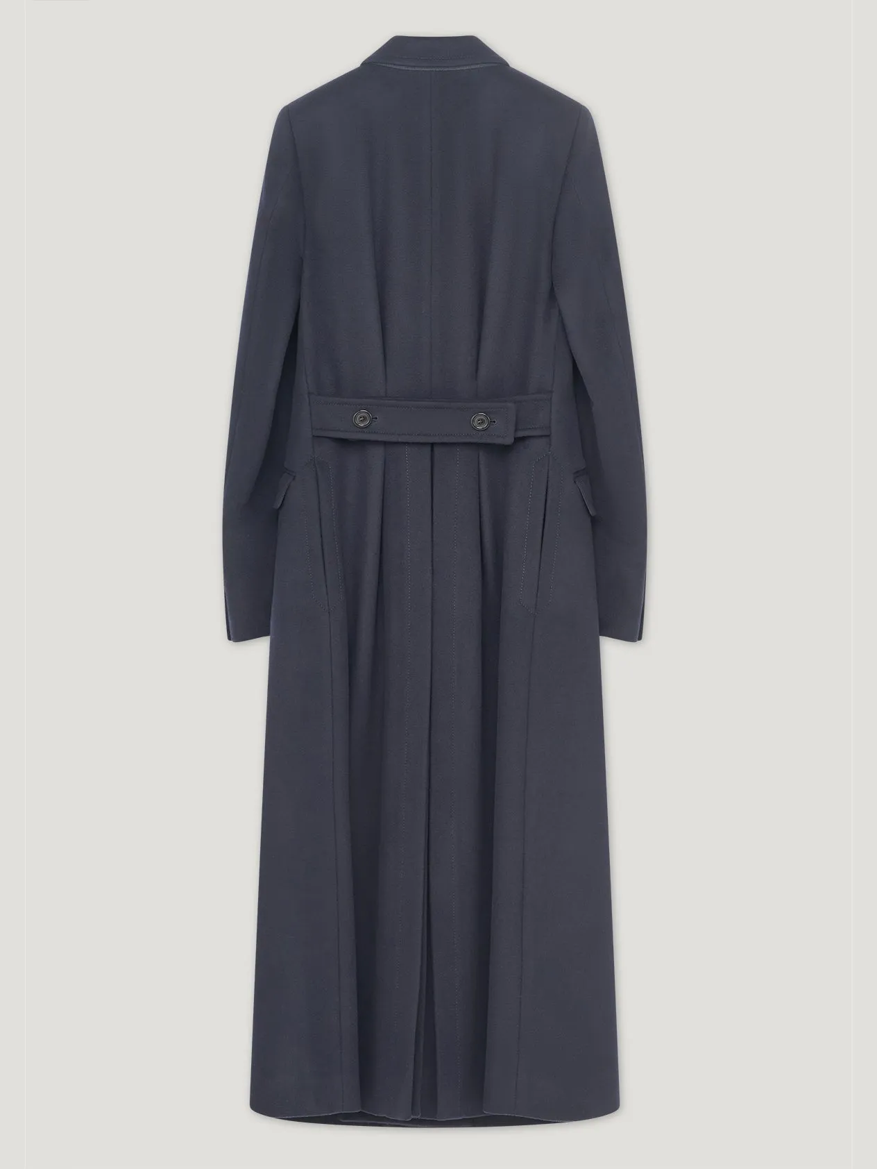 Navy Double Breasted Peak Label Long Coat