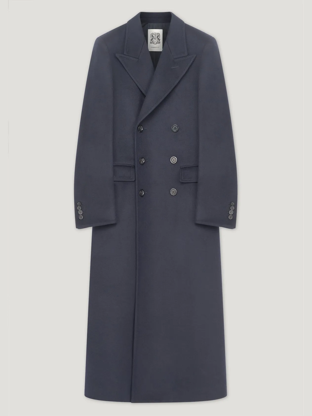 Navy Double Breasted Peak Label Long Coat