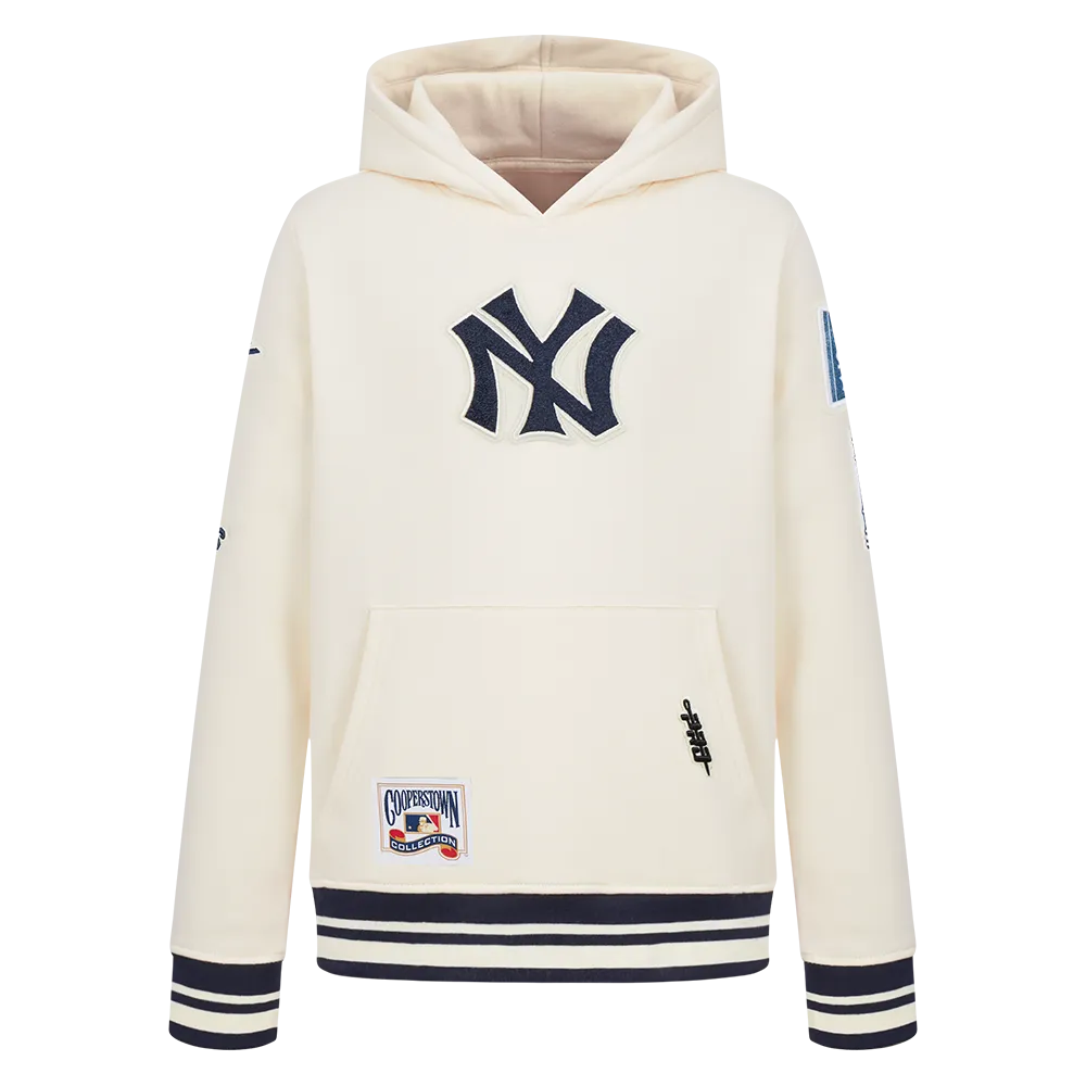 NEW YORK YANKEES RETRO CLASSIC BIG BOYS RIB FLC PO HOODIE (EGGSHELL/ MIDNIGHT NAVY)