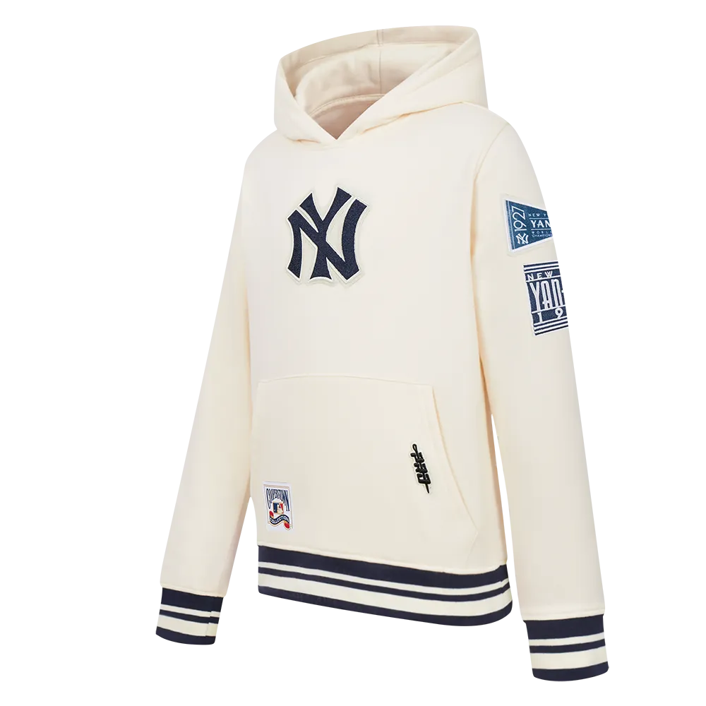 NEW YORK YANKEES RETRO CLASSIC BIG BOYS RIB FLC PO HOODIE (EGGSHELL/ MIDNIGHT NAVY)