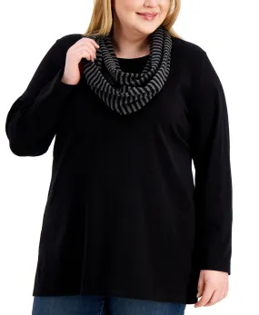 Plus Removable-Scarf Top