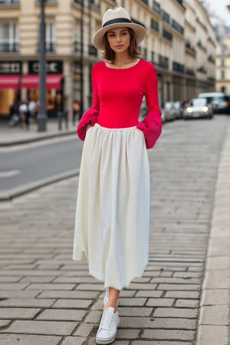 Pre-Order: BETTY MIDI BUBBLE SKIRT (CREAM)- VS3373