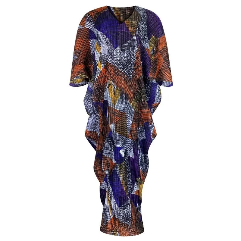Pre Order:  Printed Pleated Maxi Kaftan Dress