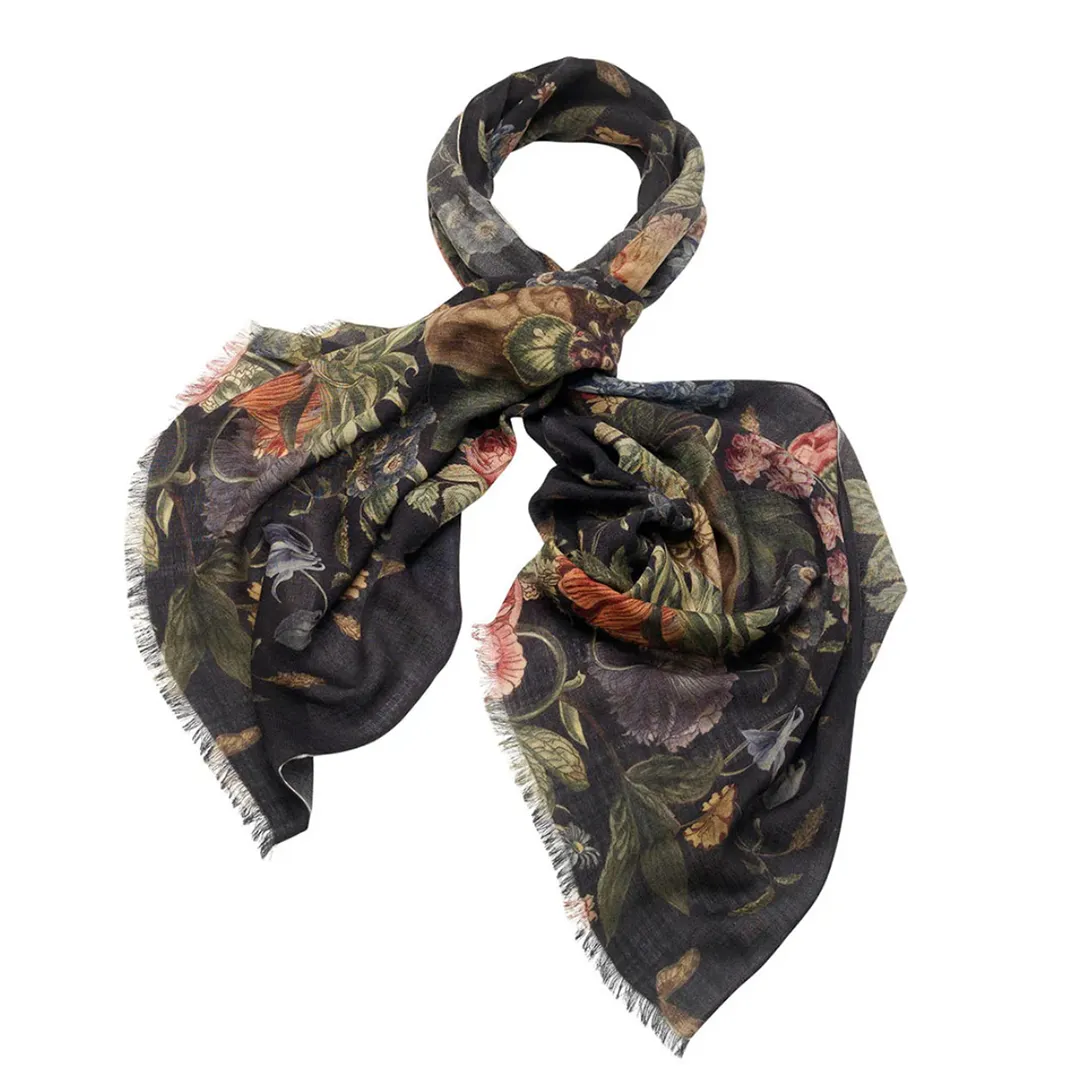 Primula Black Wool Scarf by One Hundred Stars
