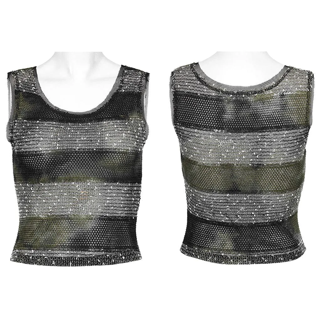 Punk Sheer Striped  Mesh Top