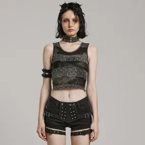 Punk Sheer Striped  Mesh Top