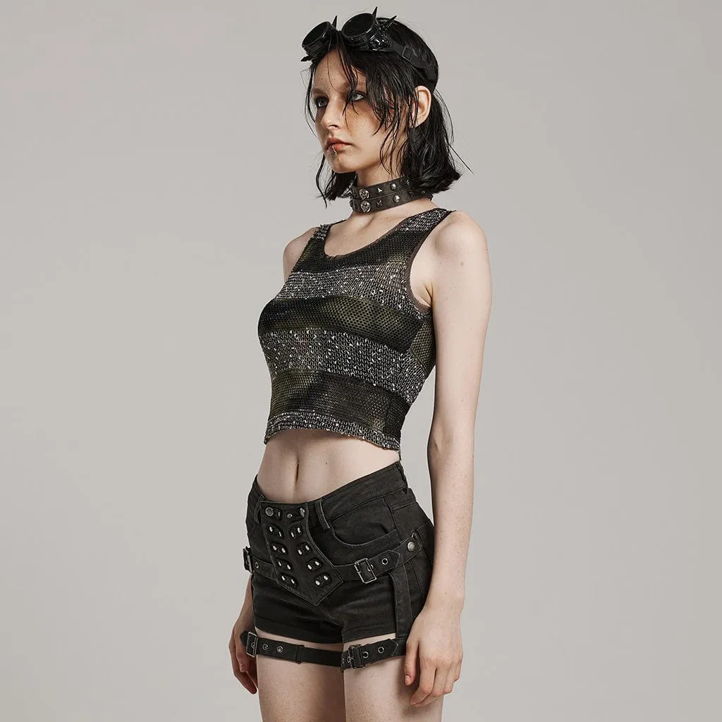 Punk Sheer Striped  Mesh Top