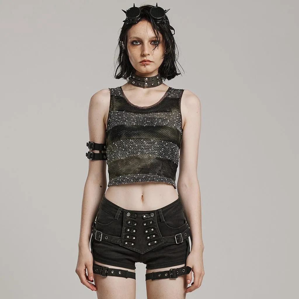 Punk Sheer Striped  Mesh Top