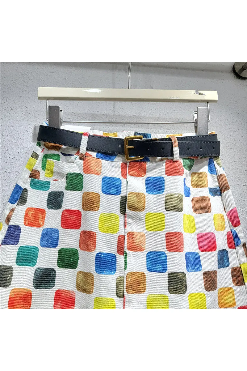 QM0187 Checker Denim Skirt