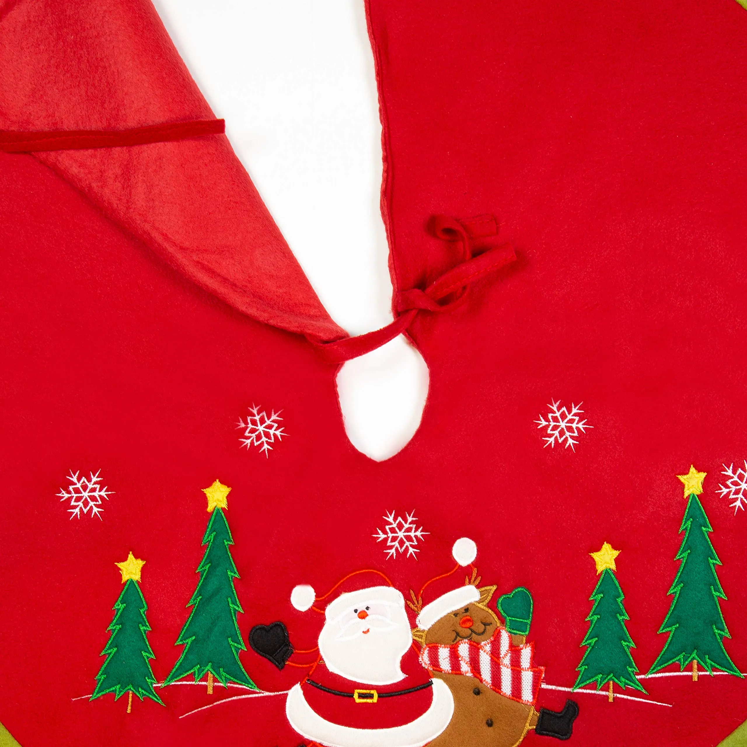Reindeer Tree Skirt, Red and Green, 90cm Diameter