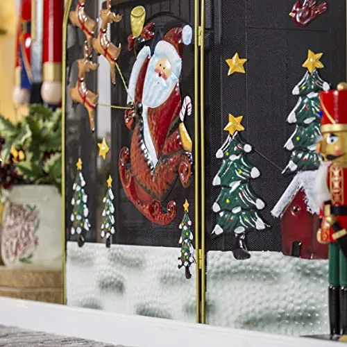 Santa & Snowman Festive Fireguard/Tree Guard/Metal Mesh Screen/Indoor Christmas Decoration