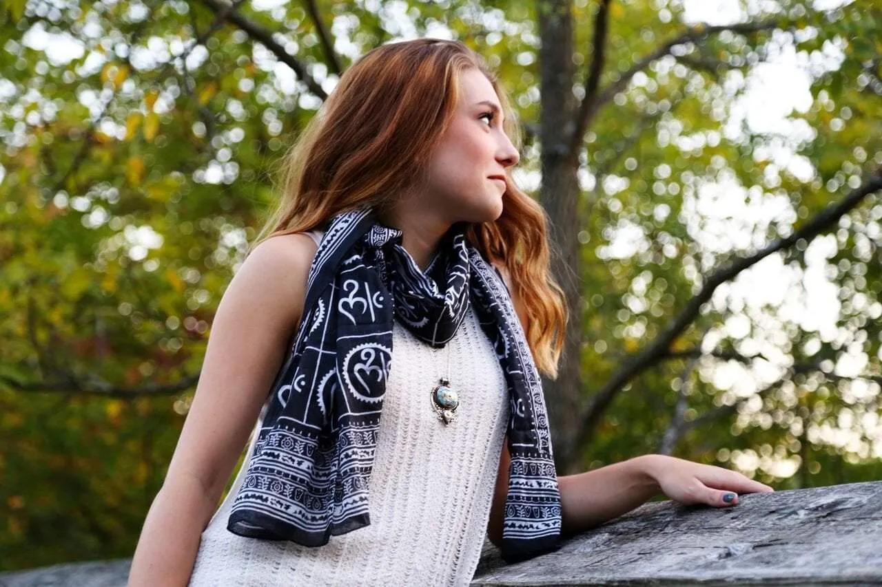 Small Om Prayer Scarf in Black