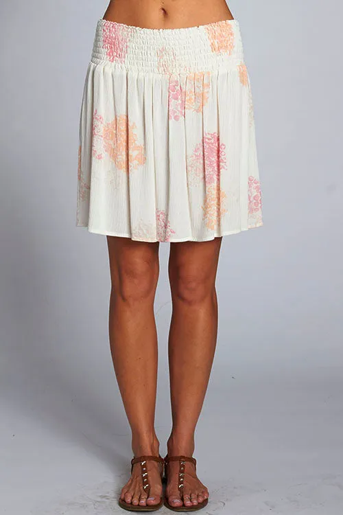 Smocked Waist Skirt in Printed Crinkle Rayon Gauze