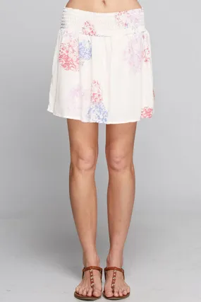 Smocked Waist Skirt in Printed Crinkle Rayon Gauze