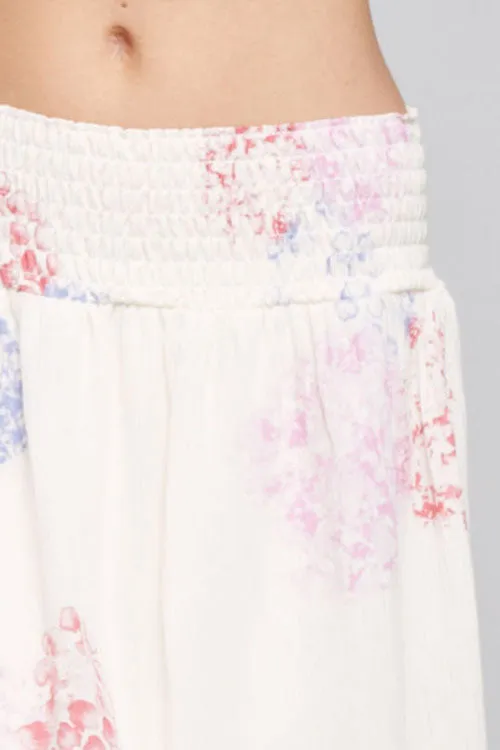 Smocked Waist Skirt in Printed Crinkle Rayon Gauze