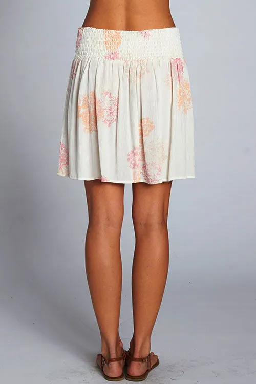 Smocked Waist Skirt in Printed Crinkle Rayon Gauze