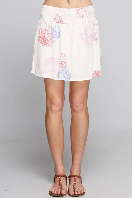 Smocked Waist Skirt in Printed Crinkle Rayon Gauze